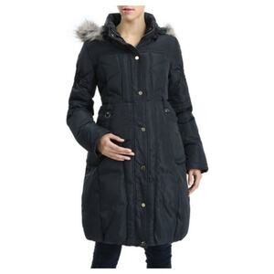 Kimi + Kai Maternity Black Long Down Fill Puffer Coat Jacket Women's Small
